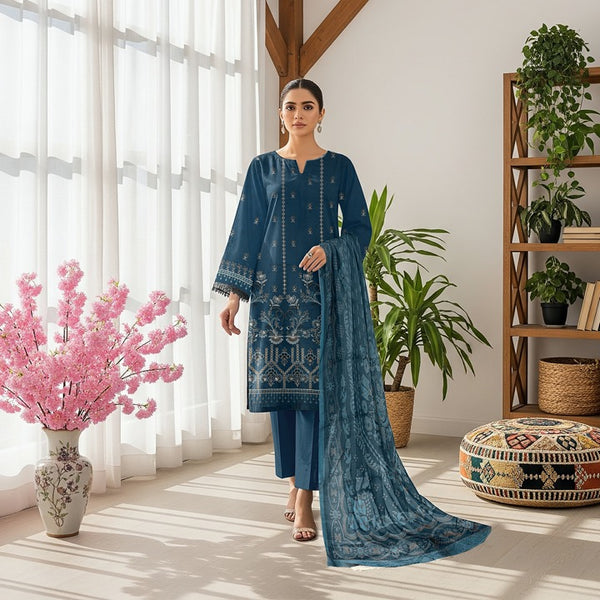 Unstitched Premium Embroidered Lawn Suit – 3 Piece Chashni –vol –7 –D02