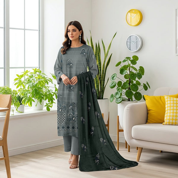 Fiza Noor Summer Lawn 3PC – Printed Shirt & Dupatta with Cambric Trouser R5 D –3