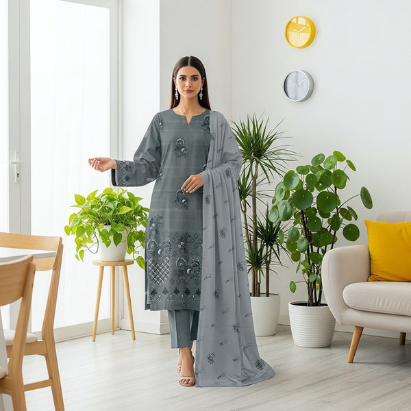 Fiza Noor Summer Lawn 3PC – Printed Shirt & Dupatta with Cambric Trouser R5 D –4