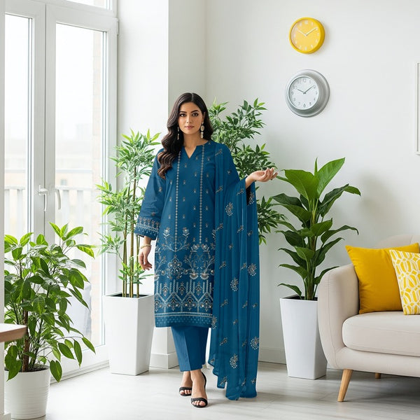 Fiza Noor Summer Lawn 3PC – Printed Shirt & Dupatta with Cambric Trouser R5 D –5