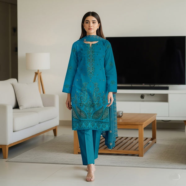 Fiza Noor Summer Lawn 3PC – Printed Shirt & Dupatta with Cambric Trouser R5 D –6