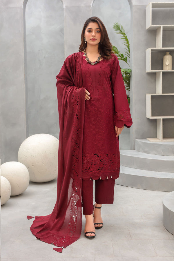 Unstiched Dyed Base Embroidered Lawn 3pc