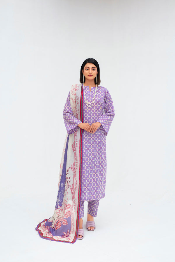 Fiza Noor Printed Lawn 3-Piece Unstitched Summer Suit – Design A-02 | Shirt, Dupatta & Trouser