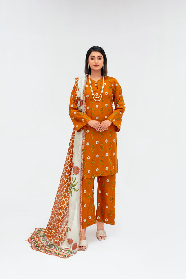 Fiza Noor Printed Lawn 3-Piece Unstitched Summer Suit – Design A-02 | Shirt, Dupatta & Trouser