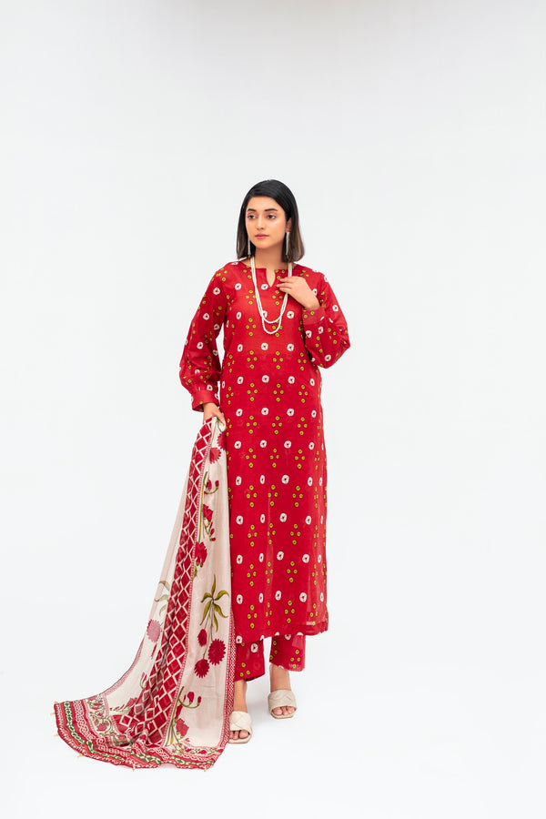 Fiza Noor Printed Lawn 3-Piece Unstitched Summer Suit – Design A-02 | Shirt, Dupatta & Trouser