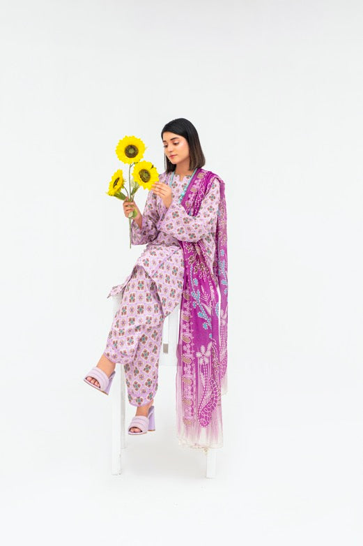 Fiza Noor Printed Lawn 3-Piece Unstitched Summer Suit – Design A-02 | Shirt, Dupatta & Trouser
