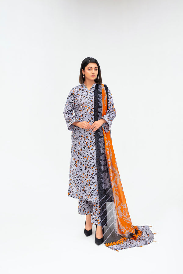 Fiza Noor Printed Lawn 3-Piece Unstitched Summer Suit – Design A-02 | Shirt, Dupatta & Trouser