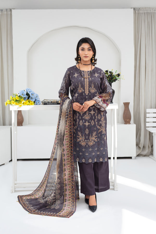 Unstiched Digital Embroidered Lawn 3pc