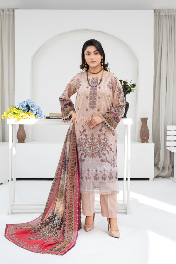 Unstiched Digital Embroidered Lawn 3pc