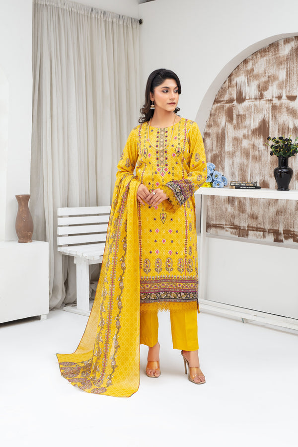 Unstiched Digital Embroidered Lawn 3pc