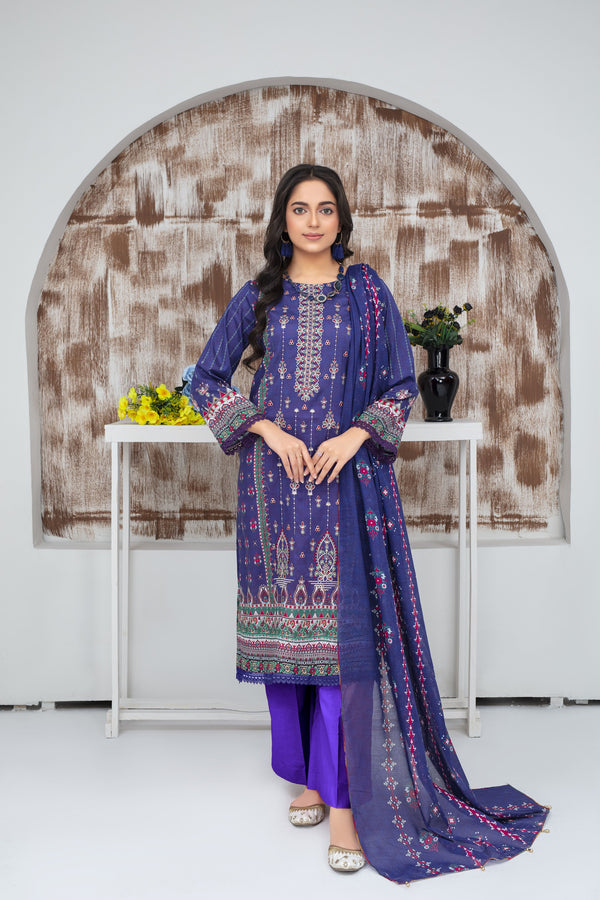 Unstiched Digital Embroidered Lawn 3pc