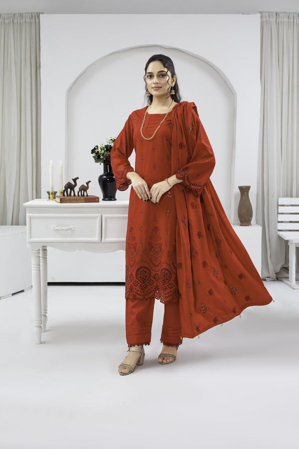 Unstiched Dobbi Linen Embroidered 3 Piece