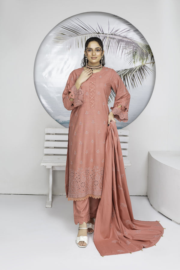 Unstiched Dobbi Linen Embroidered 3 Piece