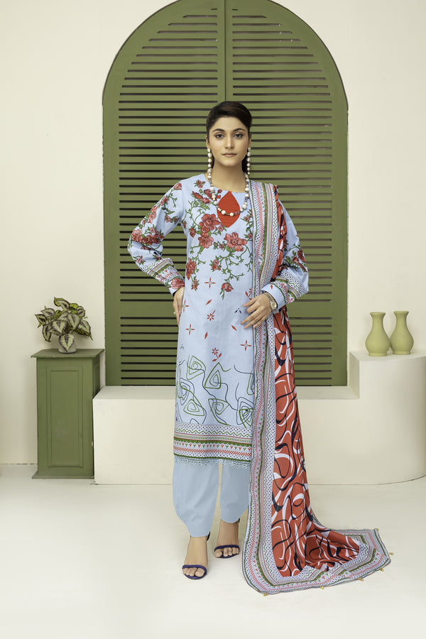 Unstitched Khaddar Printed 3 Piece