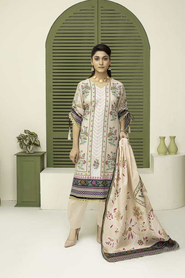 Unstitched Khaddar Printed 3 Piece