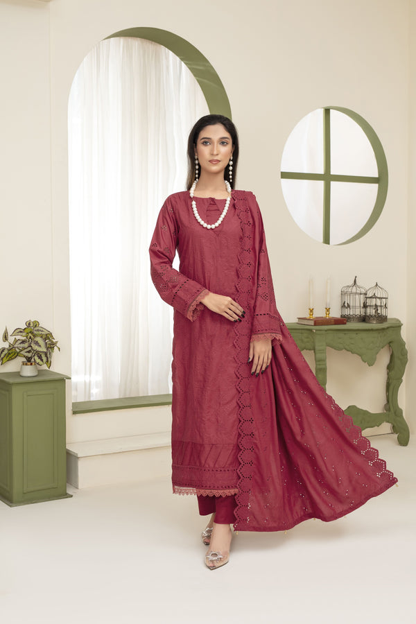 Unstiched Dobbi Linen Embroidered 3 Piece