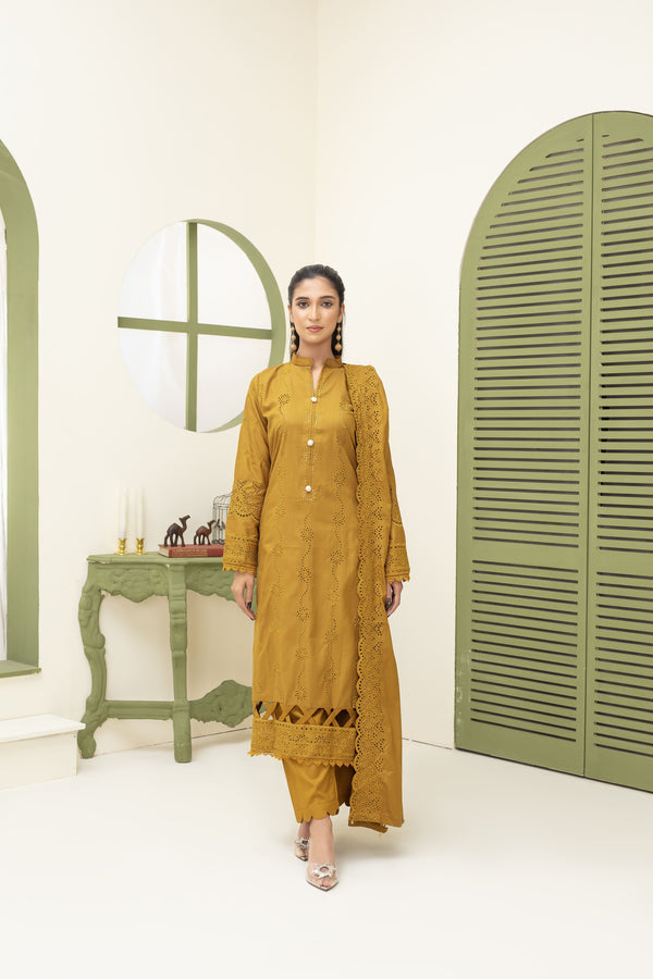 Unstiched Dobbi Linen Embroidered 3 Piece