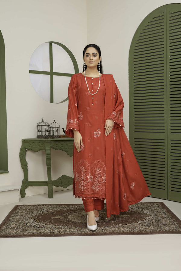 Unstiched Dobbi Linen Embroidered 3 Piece