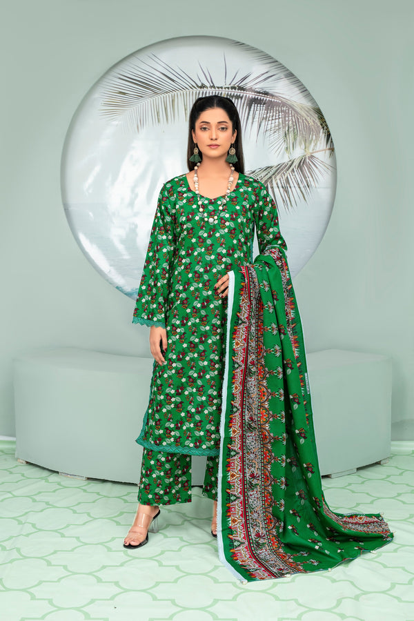 Unstitched Printed Khaddar 3 Piece