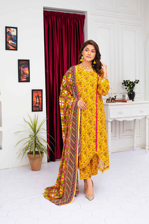 Unstitched Printed Khaddar 3 Piece