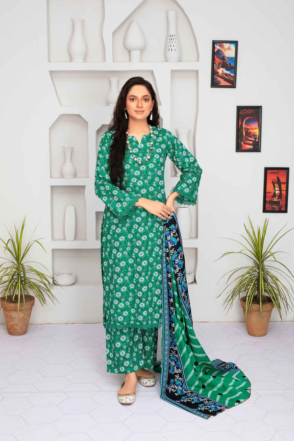 Unstitched Printed Khaddar 3 Piece