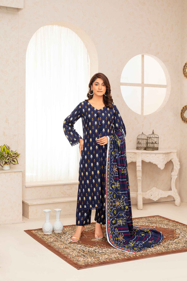 Unstitched Printed Khaddar 3 Piece