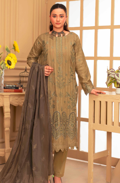 Unstitched Premium Embroidered Lawn Suit – 3 Piece