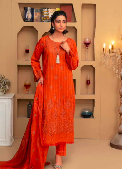 Unstitched Premium Embroidered Lawn Suit – 3 Piece