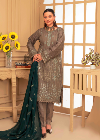 Unstitched Premium Embroidered Lawn Suit – 3 Piece