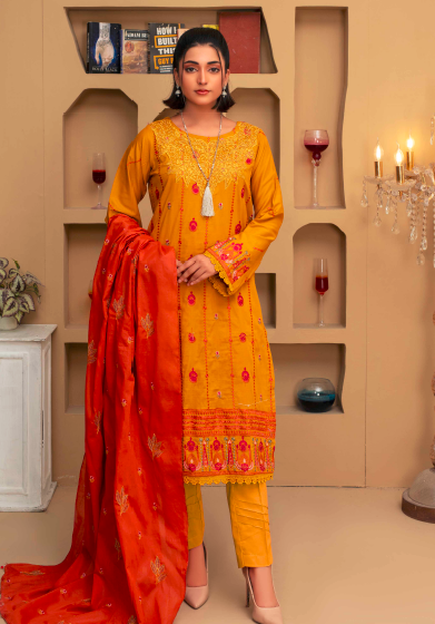 Unstitched Premium Embroidered Lawn Suit – 3 Piece