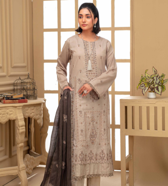 Unstitched Premium Embroidered Lawn Suit – 3 Piece