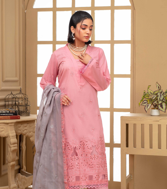 Unstitched Premium Embroidered Lawn Suit – 3 Piece