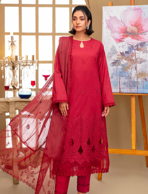 Unstitched Premium Embroidered Lawn Suit – 3 Piece