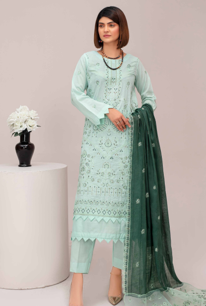 Unstitched Premium Embroidered Lawn Suit – 3 Piece