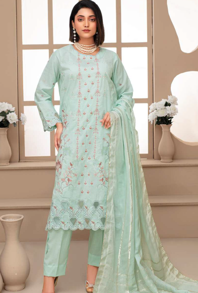 Unstitched Premium Embroidered Lawn Suit – 3 Piece