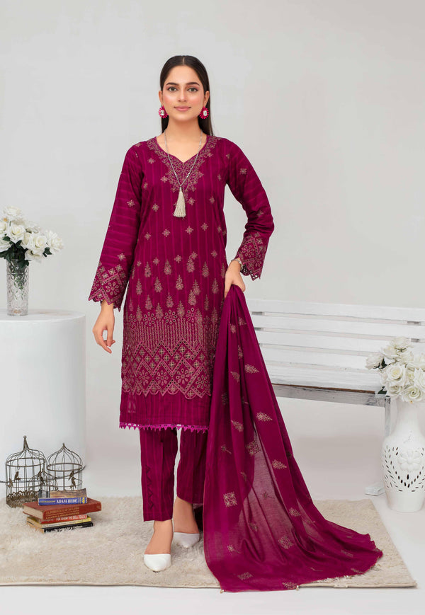Fiza Noor – Dyed Base Embroidered Lawn Suit with Dupatta & Cambric Trouser (3-Piece Set) D6 d –04
