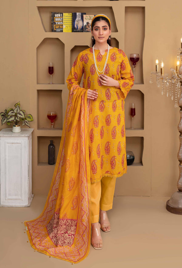 Fiza Noor – Dyed Base Embroidered Lawn Suit with Dupatta & Cambric Trouser (3-Piece Set) M04