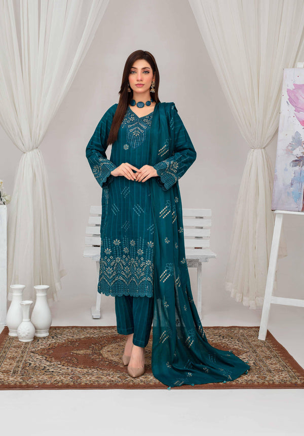 Fiza Noor – Dyed Base Embroidered Lawn Suit with Dupatta & Cambric Trouser (3-Piece Set) D6 d –05