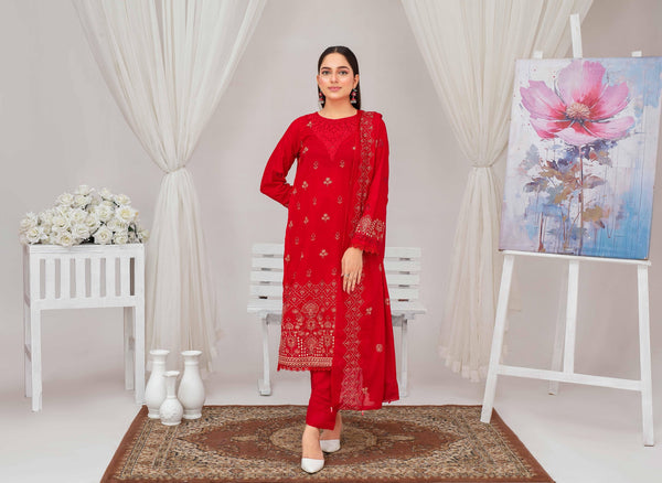 Fiza Noor – Dyed Base Embroidered Lawn Suit with Dupatta & Cambric Trouser (3-Piece Set) D6 d –06