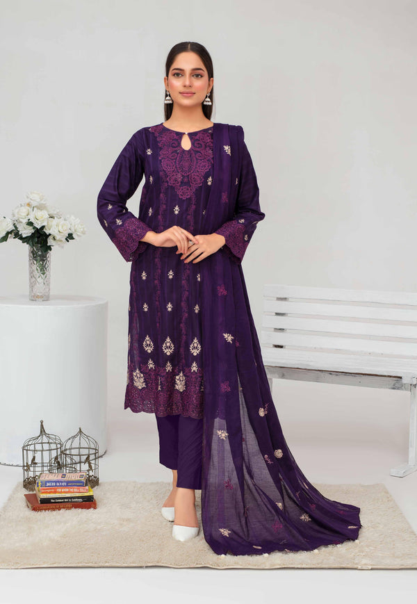 Fiza Noor – Dyed Base Embroidered Lawn Suit with Dupatta & Cambric Trouser (3-Piece Set) D6 d –07