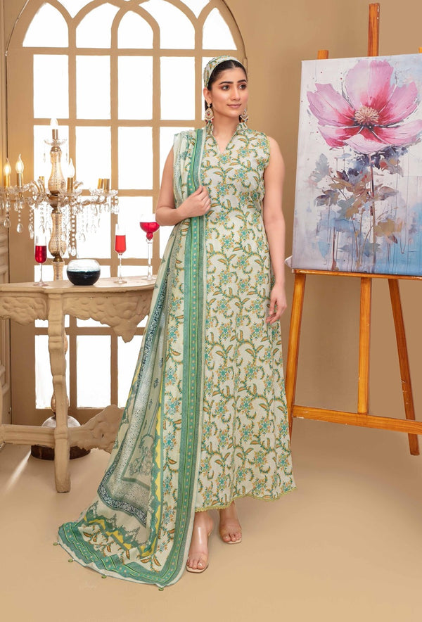 Fiza Noor – Dyed Base Embroidered Lawn Suit with Dupatta & Cambric Trouser (3-Piece Set) M04