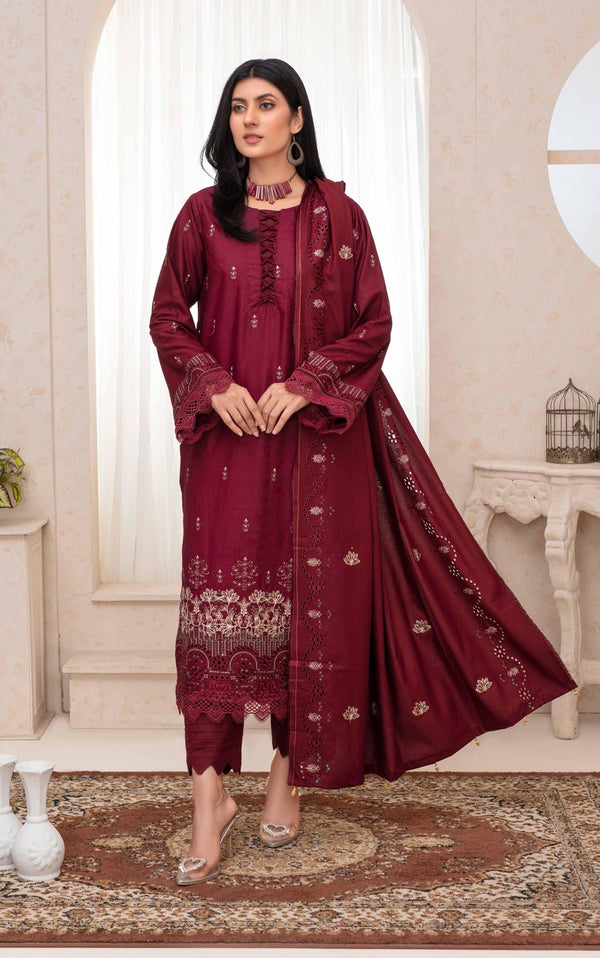 Nikhar By Fiza Noor Vol-A-02 Luxury Notica Wool Schiffli Embroidered 3-Piece Suit –d–5