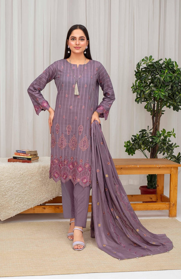 Fiza Noor – Dyed Base Embroidered Lawn Suit with Dupatta & Cambric Trouser (3-Piece Set) D6 d –12
