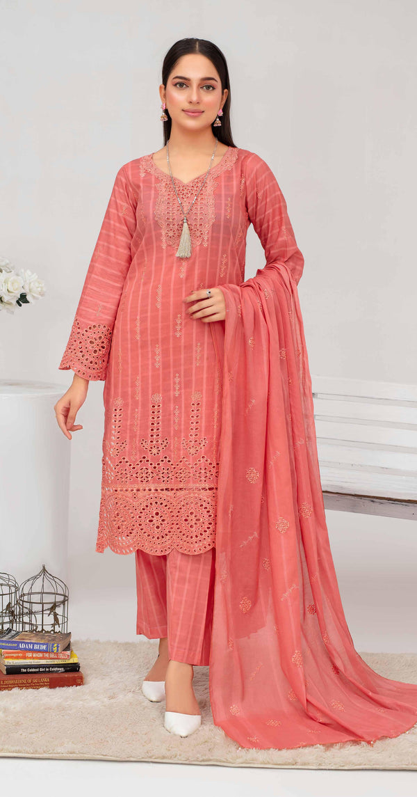 Fiza Noor – Dyed Base Embroidered Lawn Suit with Dupatta & Cambric Trouser (3-Piece Set) D6 d –02