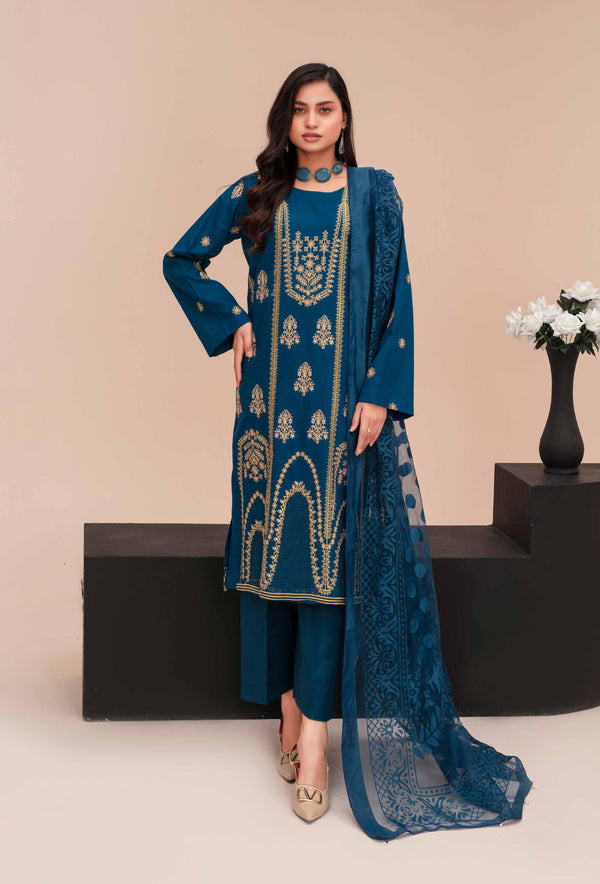 Unstitched Premium Embroidered Lawn Suit – 3 Piece Chashni –vol –5 –D01
