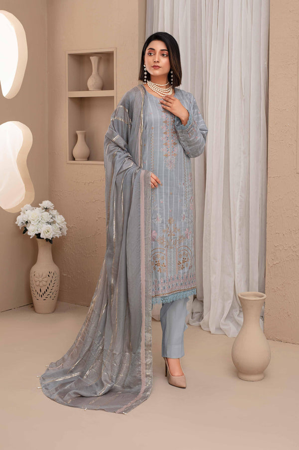 Fiza Noor – Dyed Base Embroidered Lawn Suit with Dupatta & Cambric Trouser (3-Piece Set) C4