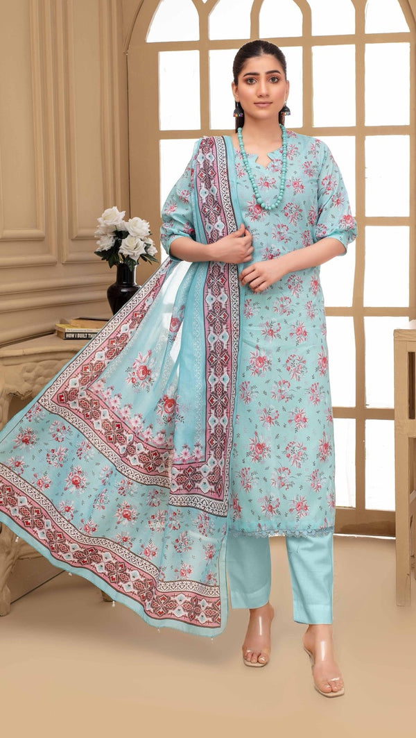 Fiza Noor – Dyed Base Embroidered Lawn Suit with Dupatta & Cambric Trouser (3-Piece Set) M04
