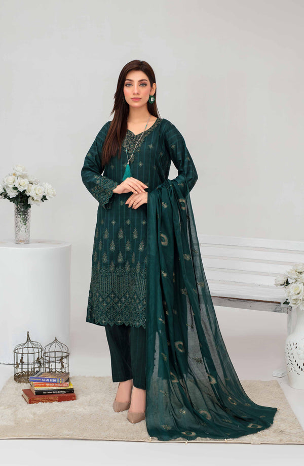 Fiza Noor – Dyed Base Embroidered Lawn Suit with Dupatta & Cambric Trouser (3-Piece Set) D6 d –03