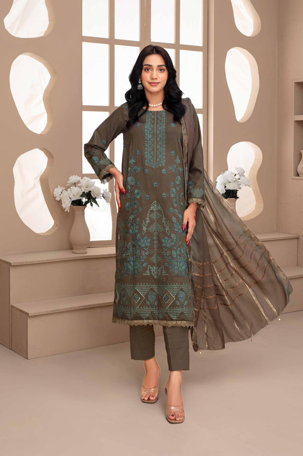 Fiza Noor – Dyed Base Embroidered Lawn Suit with Dupatta & Cambric Trouser (3-Piece Set)