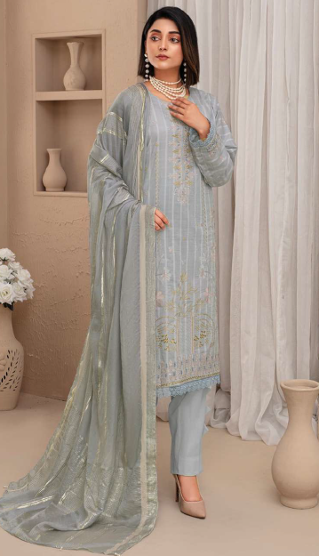 Unstitched Premium Embroidered Lawn Suit – 3 Piece
